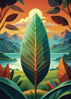 art of Leaf drawing Abstract minimal flat art vector