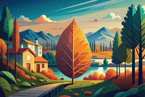 art of Leaf drawing Abstract minimal flat art vector