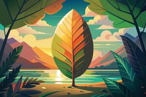 art of Leaf drawing Abstract minimal flat art vector