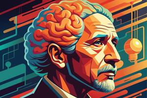 art of Human brain drawing Abstract minimal flat art vector