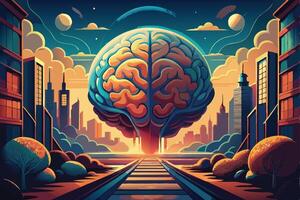 art of Human brain drawing Abstract minimal flat art vector