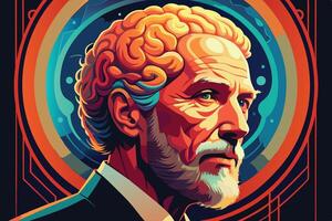 art of Human brain drawing Abstract minimal flat art vector