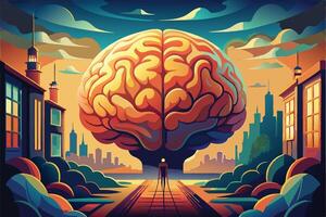 art of Human brain drawing Abstract minimal flat art vector
