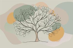 One line art of Tree drawing Abstract minimal continuous line art wall decor vector