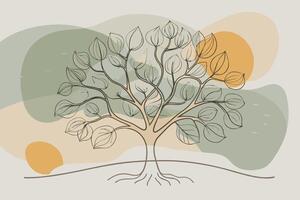 One line art of Tree drawing Abstract minimal continuous line art wall decor vector
