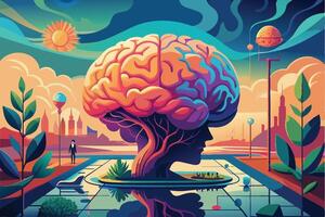 art of Human brain drawing Abstract minimal flat art vector
