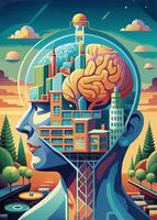 art of Human brain drawing Abstract minimal flat art vector