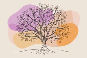 One line art of Tree drawing Abstract minimal continuous line art wall decor vector