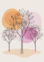 One line art of Tree drawing Abstract minimal continuous line art wall decor vector