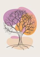One line art of Tree drawing Abstract minimal continuous line art wall decor vector