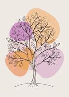 One line art of Tree drawing Abstract minimal continuous line art wall decor vector