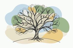 One line art of Tree drawing Abstract minimal continuous line art wall decor vector