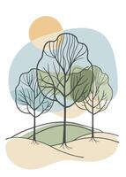 One line art of Tree drawing Abstract minimal continuous line art wall decor vector