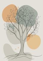 One line art of Tree drawing Abstract minimal continuous line art wall decor vector