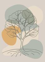 One line art of Tree drawing Abstract minimal continuous line art wall decor vector