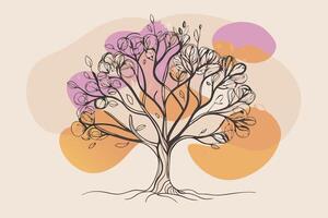 One line art of Tree drawing Abstract minimal continuous line art wall decor vector