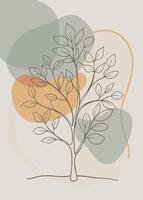 One line art of Tree drawing Abstract minimal continuous line art wall decor vector