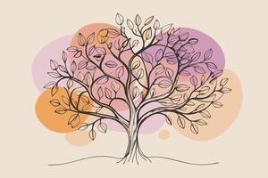 One line art of Tree drawing Abstract minimal continuous line art wall decor vector