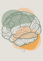 Human brain drawing Abstract minimal continuous line wall decor vector