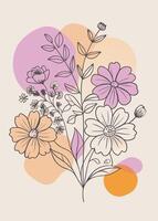 Flower drawing Abstract minimal floral continuous line art vector