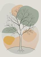 One line art of Tree drawing Abstract minimal continuous line art wall decor vector