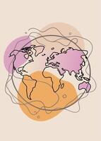 Earth drawing Abstract minimal continuous line wall decor vector