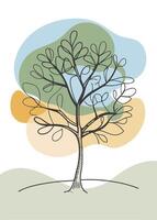 One line art of Tree drawing Abstract minimal continuous line art wall decor vector