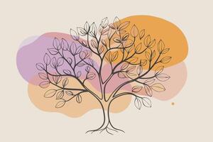One line art of Tree drawing Abstract minimal continuous line art wall decor vector