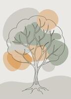 One line art of Tree drawing Abstract minimal continuous line art wall decor vector