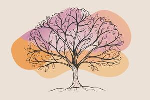 One line art of Tree drawing Abstract minimal continuous line art wall decor vector