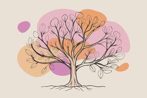 One line art of Tree drawing Abstract minimal continuous line art wall decor vector