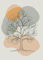 One line art of Tree drawing Abstract minimal continuous line art wall decor vector