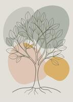 One line art of Tree drawing Abstract minimal continuous line art wall decor vector
