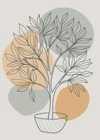 One line art of Tree drawing Abstract minimal continuous line art wall decor vector