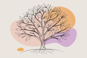 One line art of Tree drawing Abstract minimal continuous line art wall decor vector