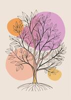 One line art of Tree drawing Abstract minimal continuous line art wall decor vector
