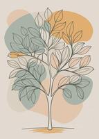 One line art of Tree drawing Abstract minimal continuous line art wall decor vector
