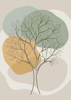One line art of Tree drawing Abstract minimal continuous line art wall decor vector