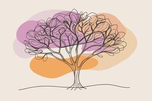 One line art of Tree drawing Abstract minimal continuous line art wall decor vector