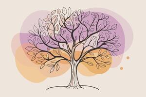 One line art of Tree drawing Abstract minimal continuous line art wall decor vector