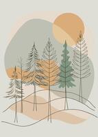 One line art of Tree drawing Abstract minimal continuous line art wall decor vector