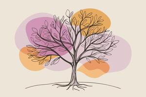 One line art of Tree drawing Abstract minimal continuous line art wall decor vector