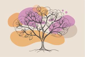 One line art of Tree drawing Abstract minimal continuous line art wall decor vector