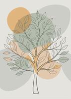 One line art of Tree drawing Abstract minimal continuous line art wall decor vector