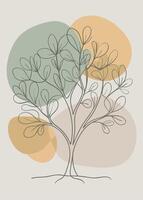 One line art of Tree drawing Abstract minimal continuous line art wall decor vector