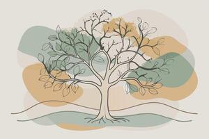 One line art of Tree drawing Abstract minimal continuous line art wall decor vector