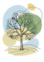 One line art of Tree drawing Abstract minimal continuous line art wall decor vector