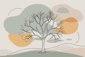One line art of Tree drawing Abstract minimal continuous line art wall decor vector