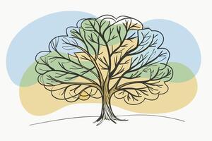 One line art of Tree drawing Abstract minimal continuous line art wall decor vector