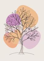 One line art of Tree drawing Abstract minimal continuous line art wall decor vector